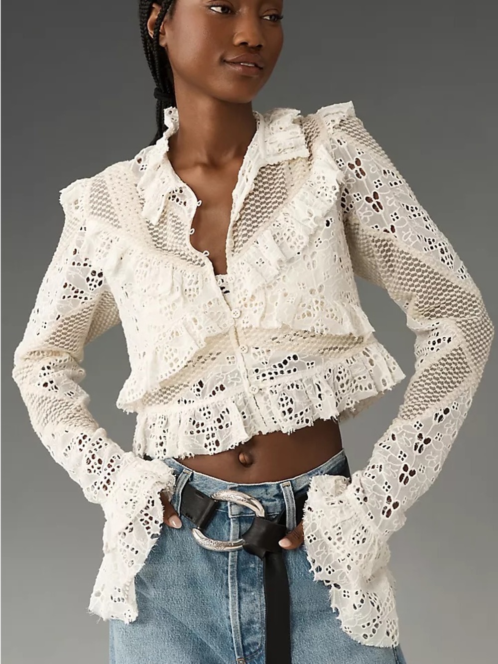 NWT By Anthropologie Embroidered Lace Cropped Jacket Blouse XL